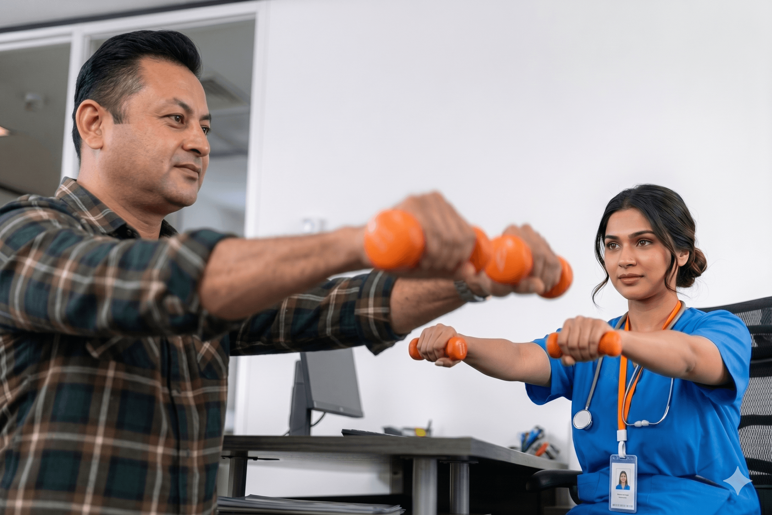 Physiotherapist assisting patient